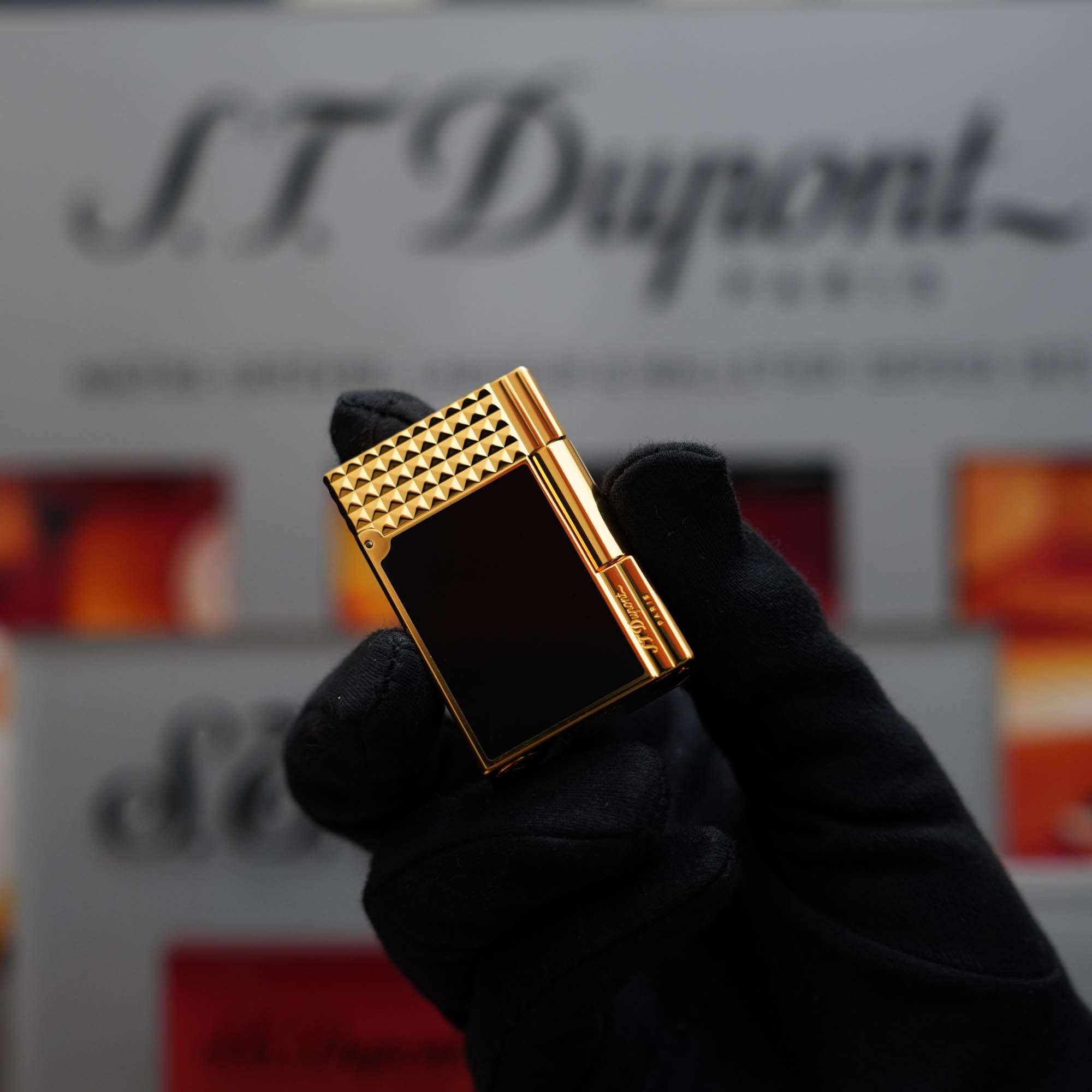 Vintage 1980 St Dupont Gatsby Heavy 24k Gold Finish Black Laquer 
