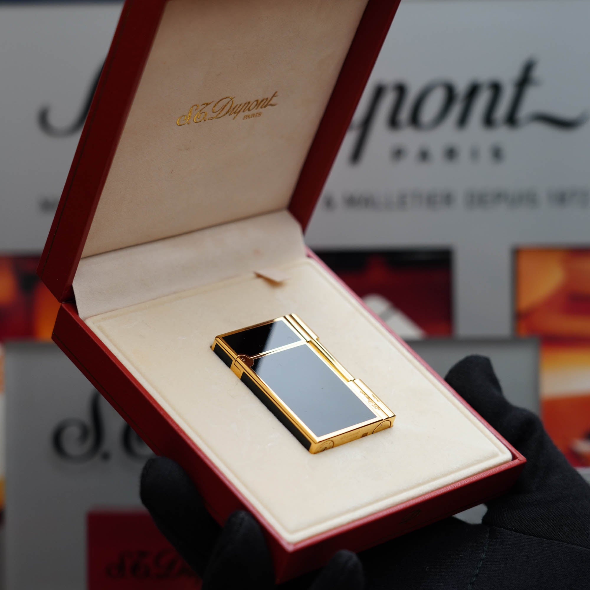Vintage 1980 St Dupont Gatsby Heavy 24k Gold Finish Black Lacquer 