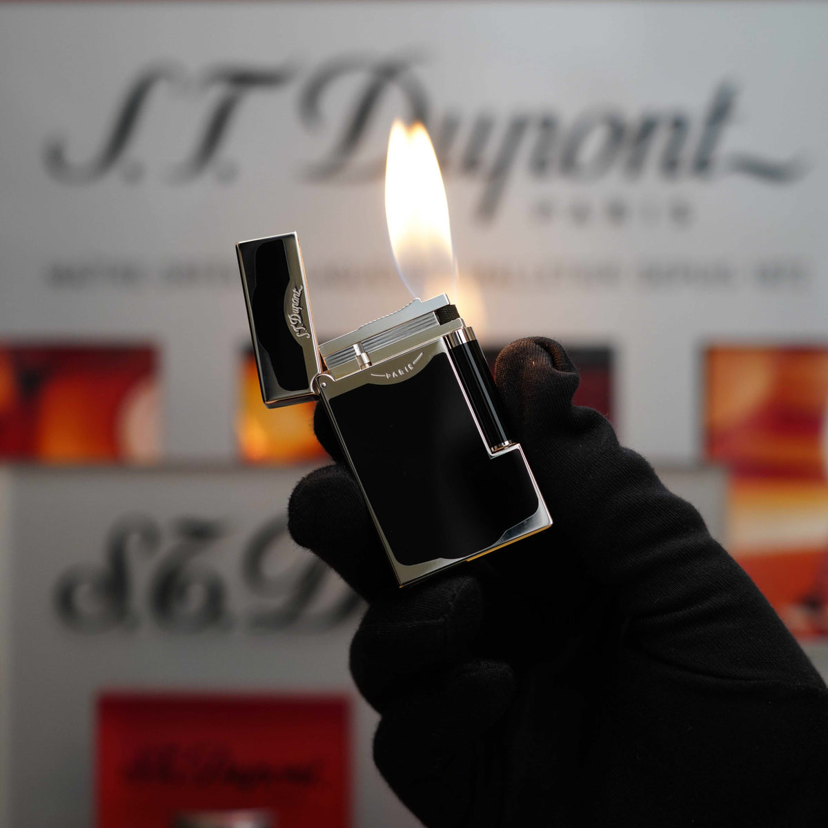 Vintage 1990 St Dupont Platinum Dual Flame Maduro Black Finish Chinese Laqcuer Lighter