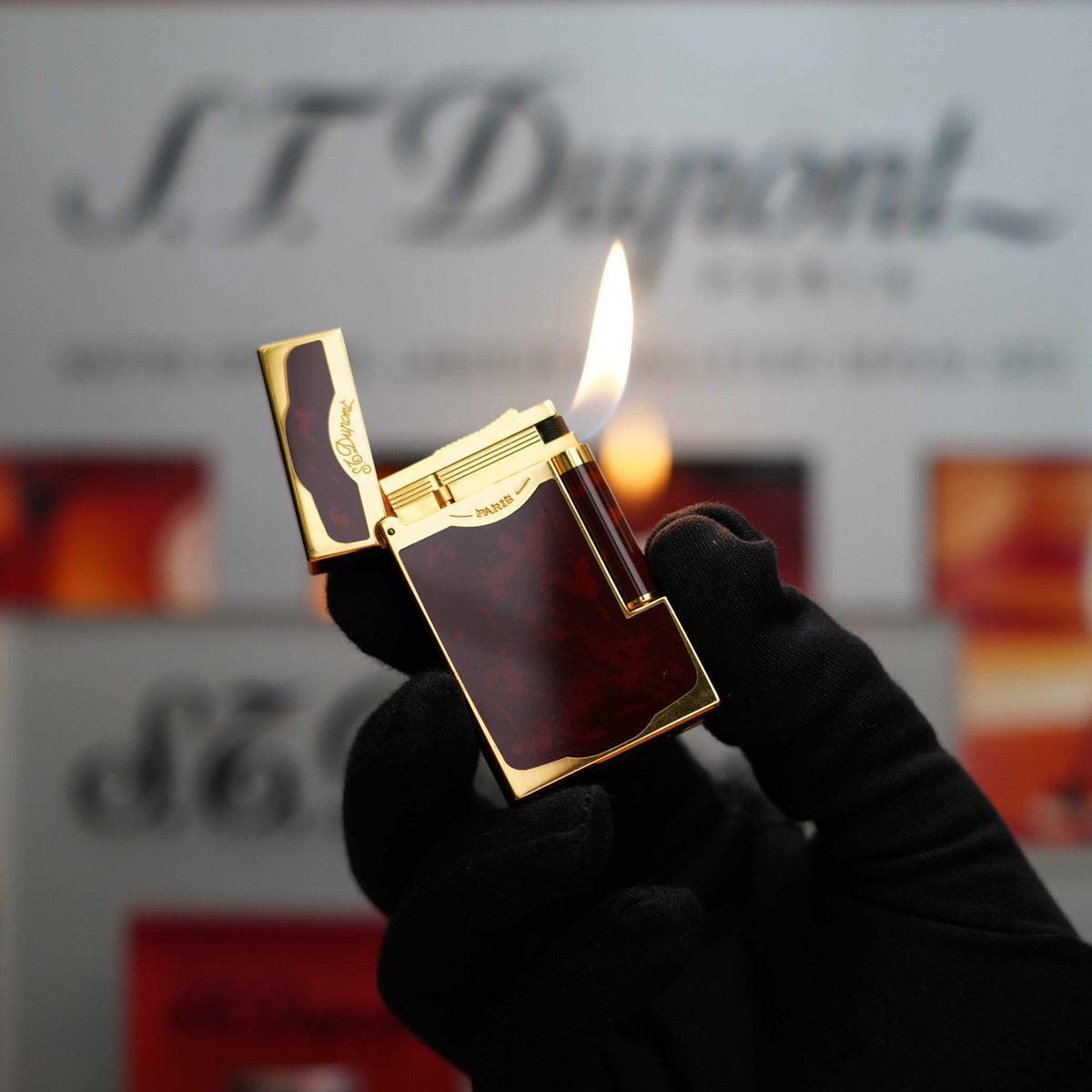 Vintage 1990 Limited 130 St Dupont Pipe 24k Dual Flame Maduro Oscuro Gold & Laqcuer Lighter