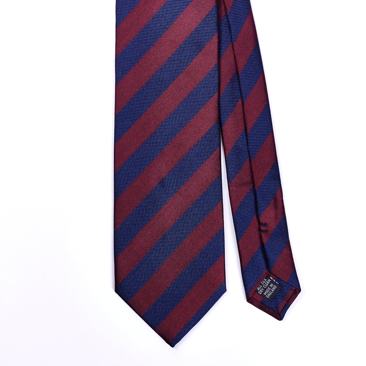 A Sovereign Grade Woven Navy and Burgundy Rep Tie, 150 cm handmade in the United Kingdom by KirbyAllison.com.