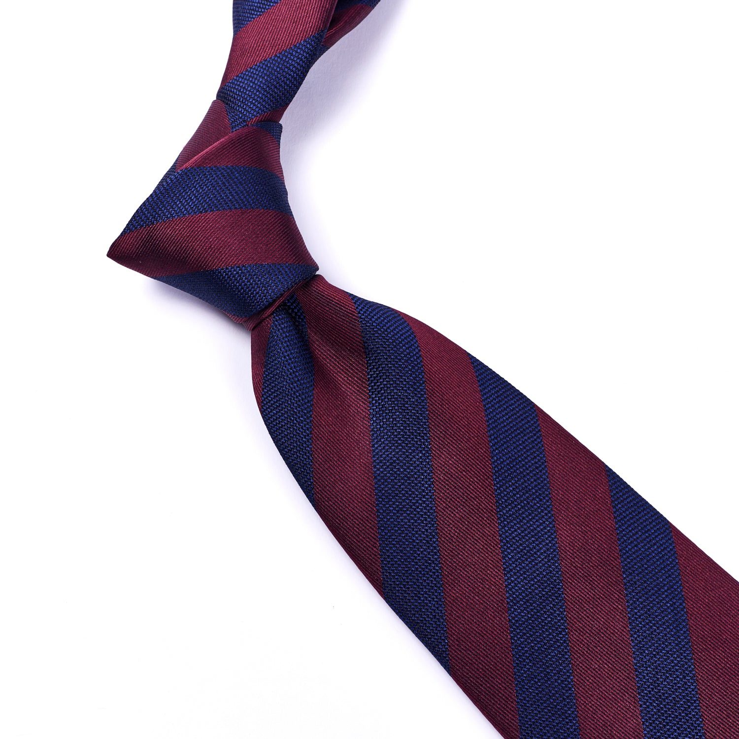 A Sovereign Grade Woven Navy and Burgundy Rep Tie, 150 cm on a white background, available at KirbyAllison.com.