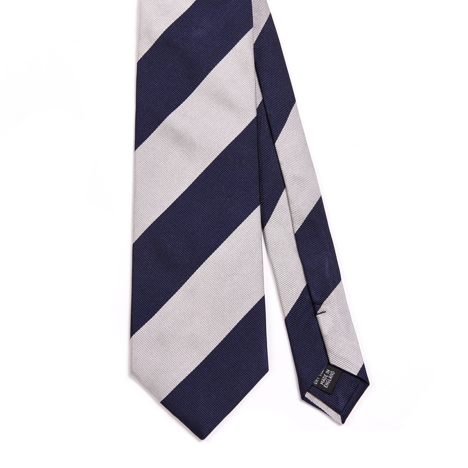 A KirbyAllison.com Sovereign Grade Navy Wide Rep Tie, 150 cm on a white background.