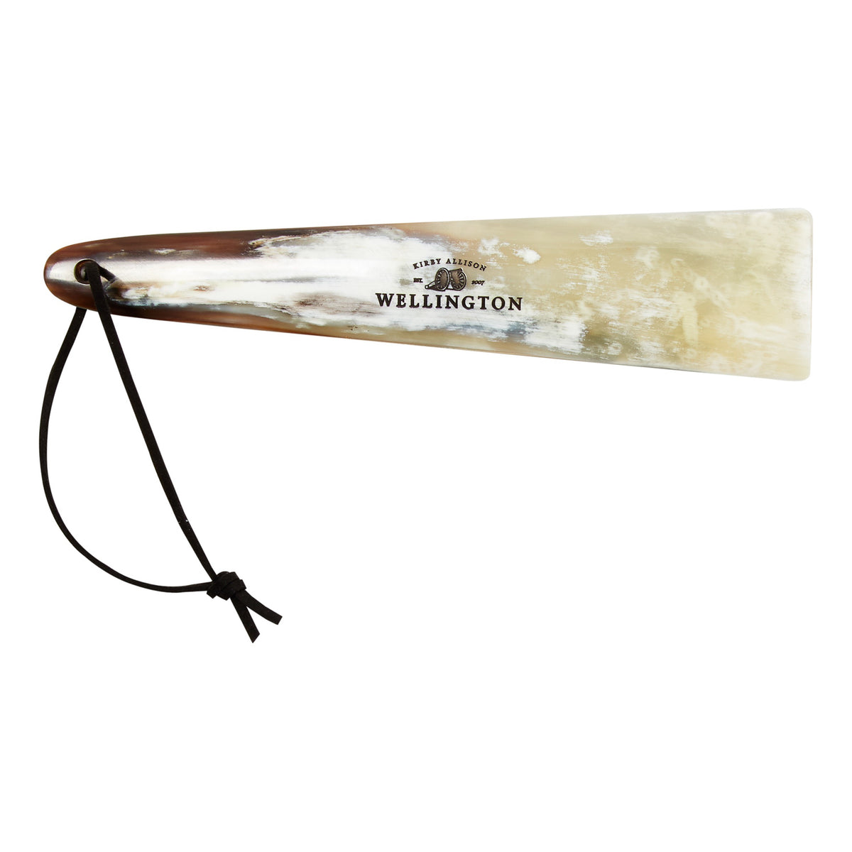 A Wellington 8-inch Shoehorn with a KirbyAllison.com leather handle.