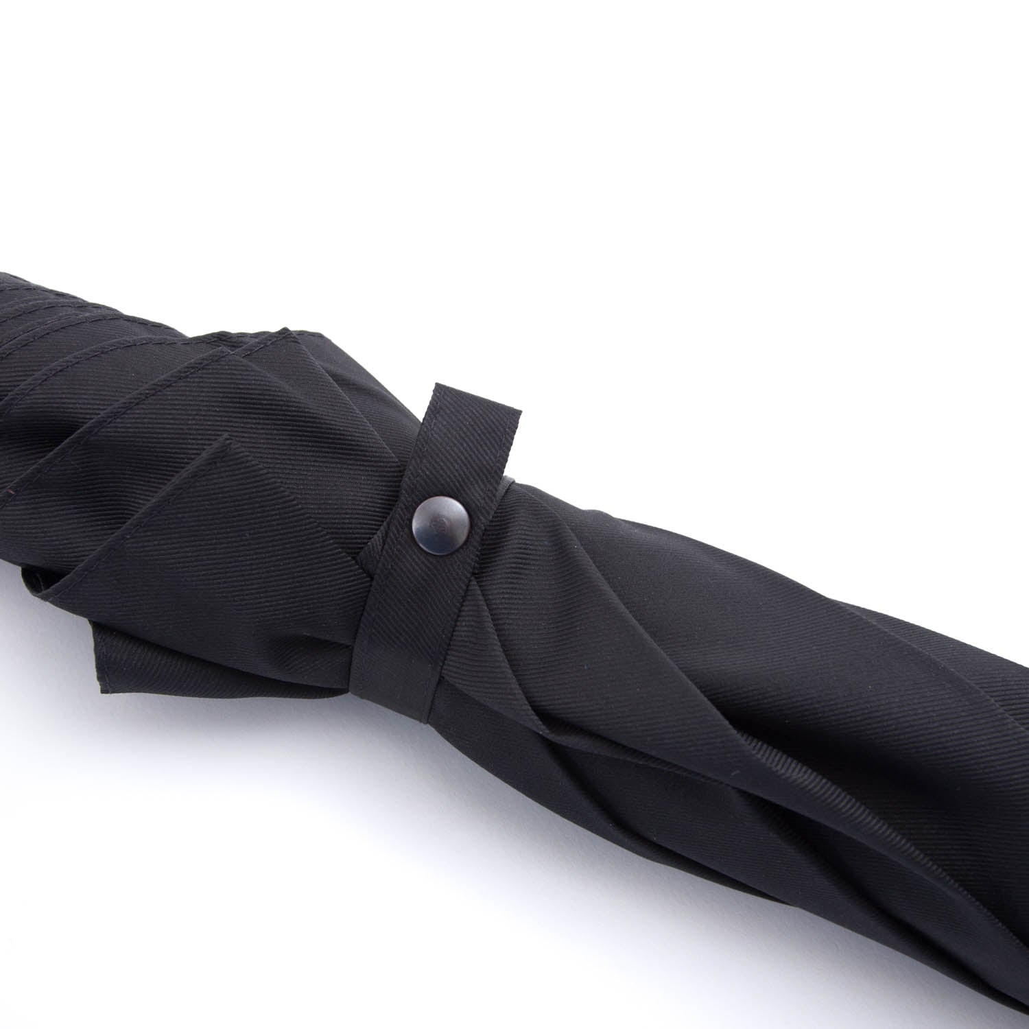 A Black Doorman Umbrella with Chestnut Handle from KirbyAllison.com provides rain protection on a white background.