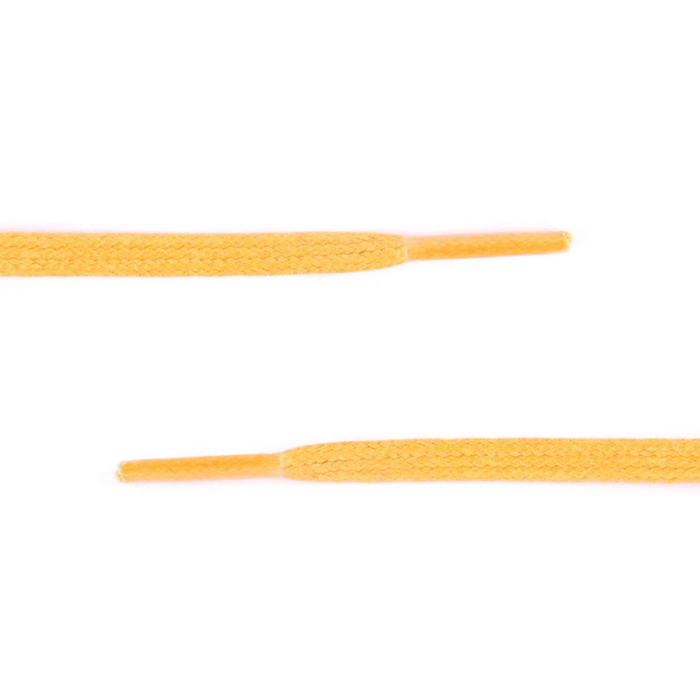 A pair of KirbyAllison.com Colored Flat Waxed Shoelaces on a white background.