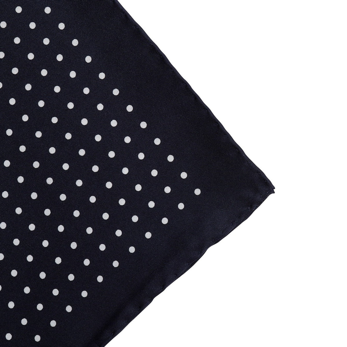 A formal Sovereign Grade 100% Silk Navy London Dot Pocket Square by KirbyAllison.com that completes any outfit.