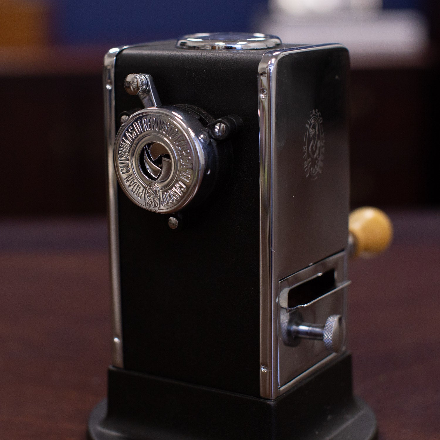 A small El Casco M-430 Pencil Sharpener from KirbyAllison.com on top of a table.