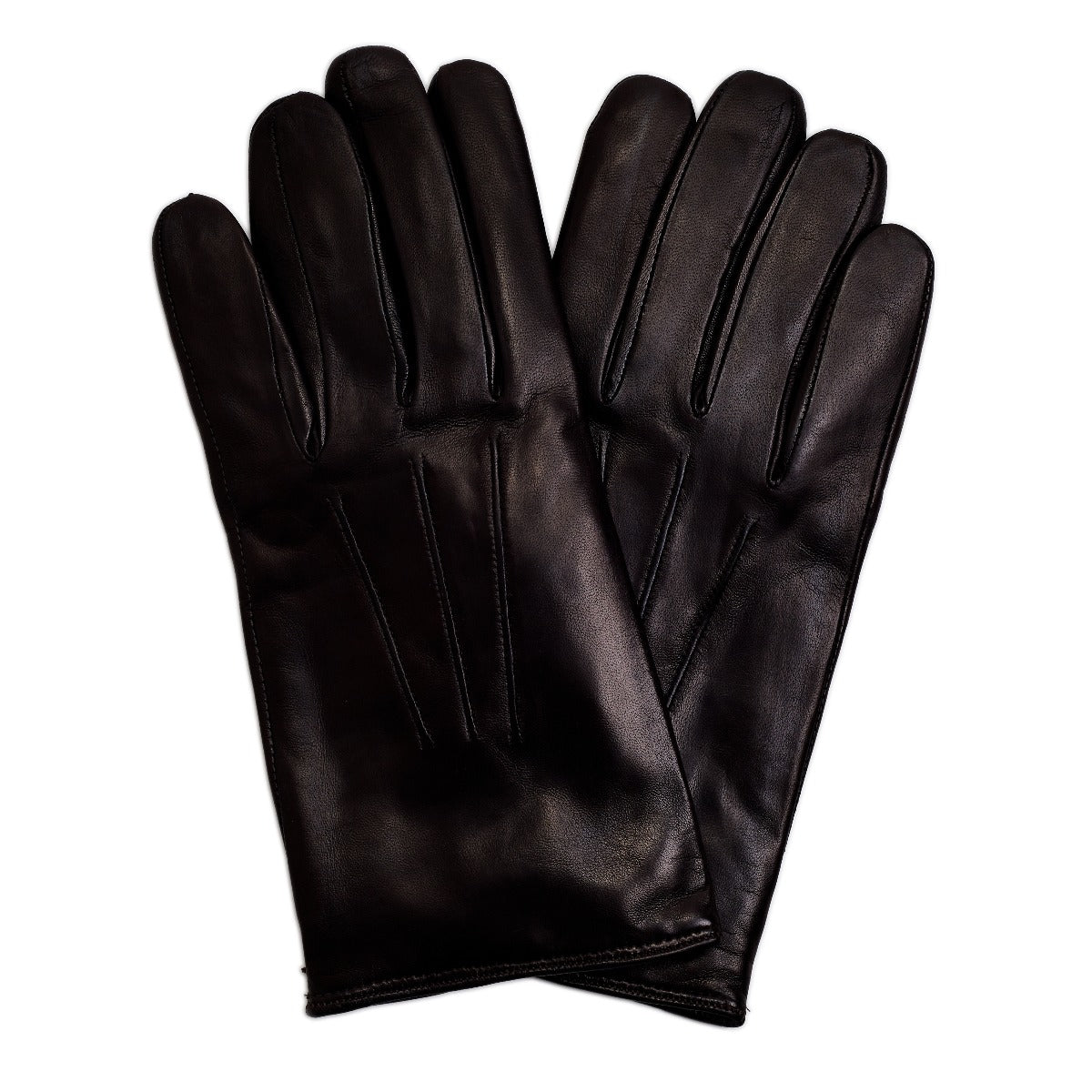 A pair of KirbyAllison.com Sovereign Grade Dark Brown Nappa Leather Gloves, Cashmere Lined.