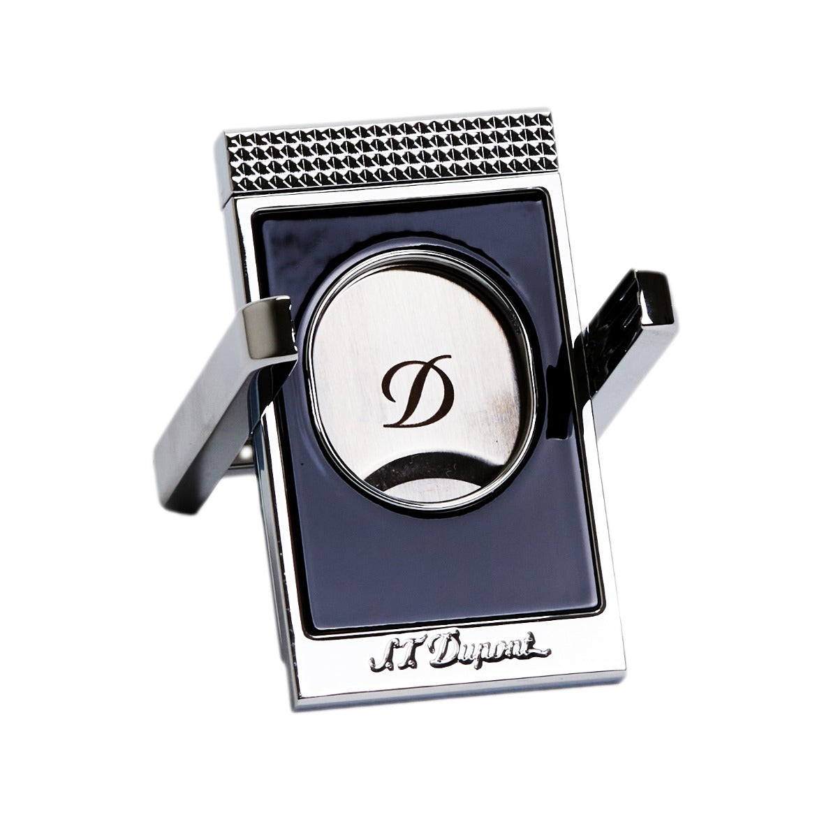 A S.T. Dupont Black & Chrome Cigar Cutter Stand with lacquer coating.