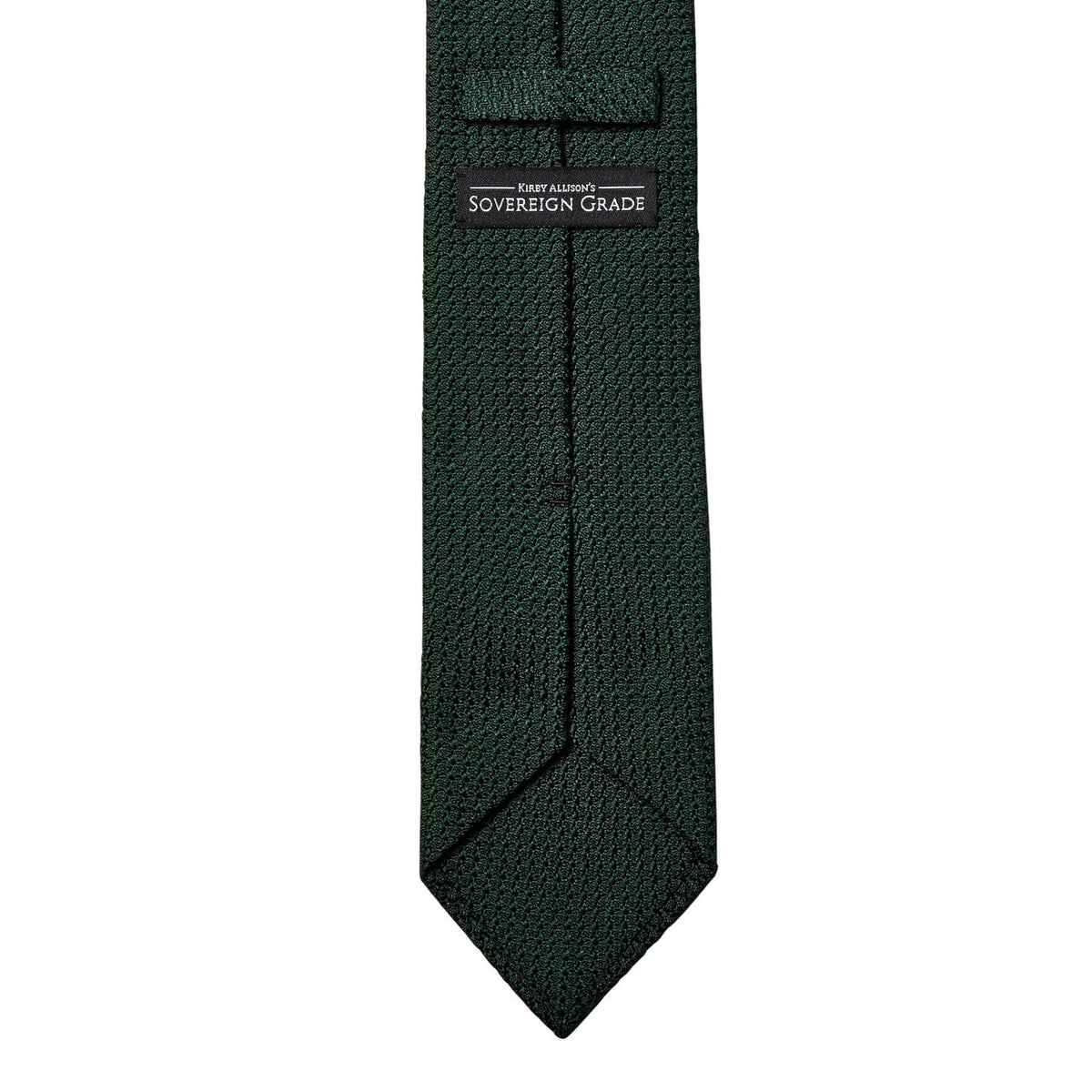 A Sovereign Grade Emerald Grenadine Grossa tie from KirbyAllison.com on a white background.