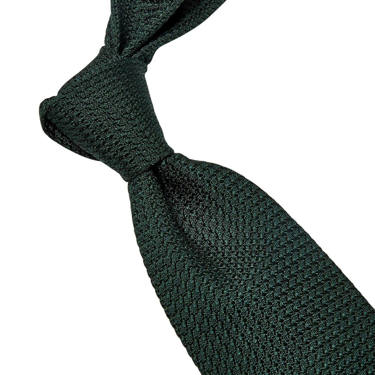 A Sovereign Grade Emerald Grenadine Grossa tie from KirbyAllison.com showcasing quality craftsmanship on a white background.