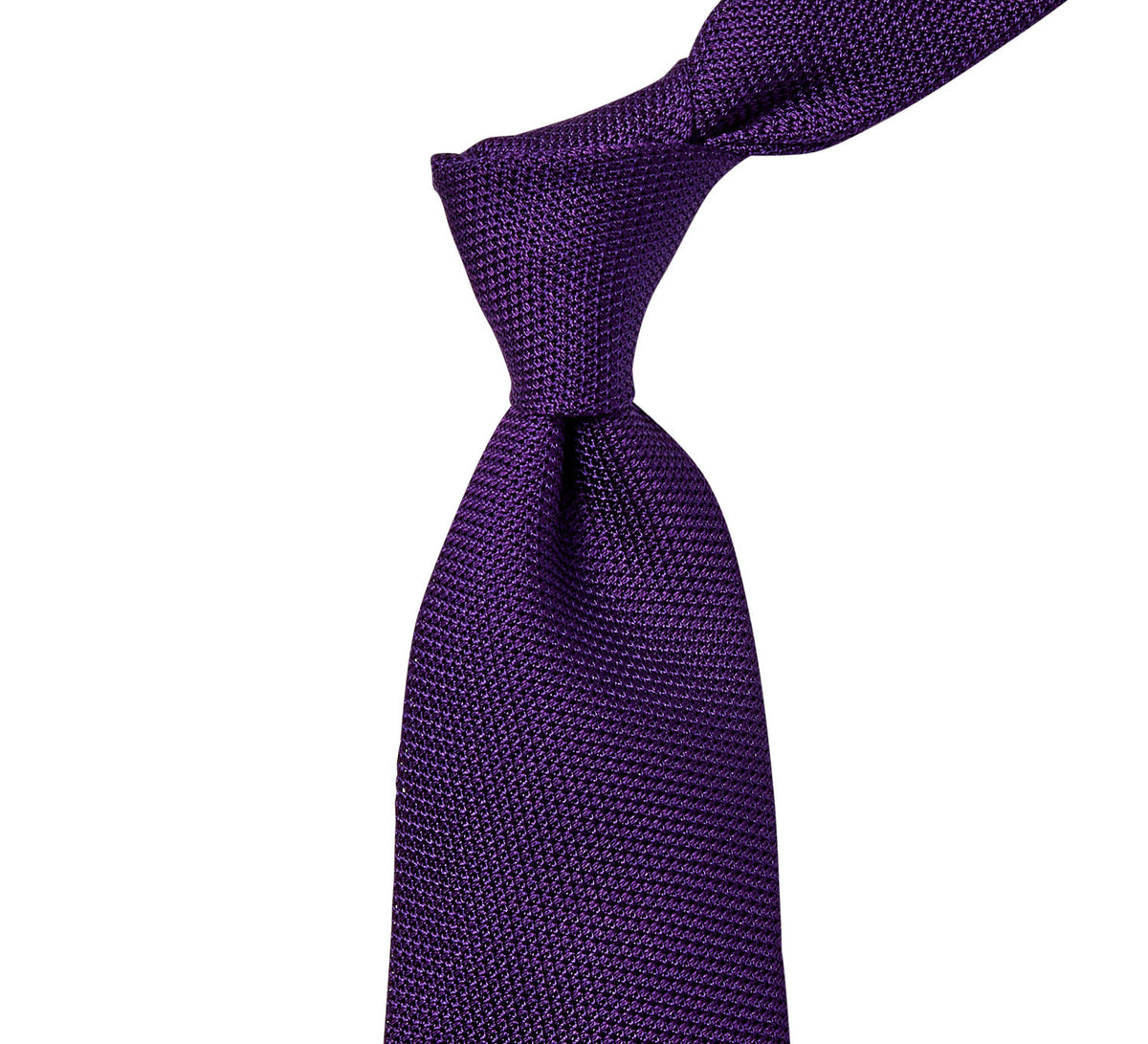 A Sovereign Grade Grenadine Fina Purple Tie handmade in the United Kingdom, showcasing highest quality craftsmanship from KirbyAllison.com.