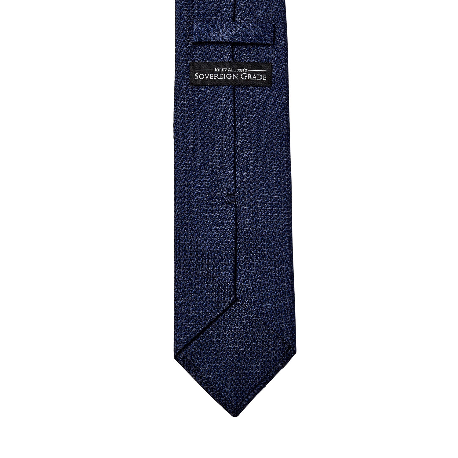A quality Sovereign Grade Grenadine Grossa Navy Blue Tie by KirbyAllison.com on a white background.