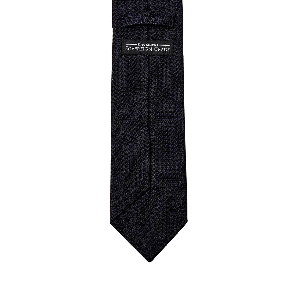 A Sovereign Grade Black Grenadine Grossa Tie by KirbyAllison.com on a white background handmade in the United Kingdom.