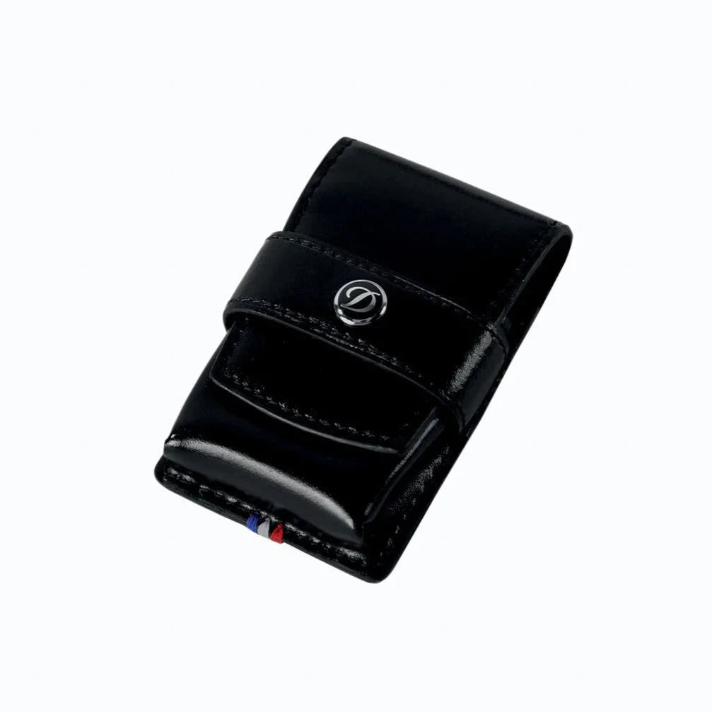 A S.T. Dupont Black Leather La Grande Cling Lighter Case with a red and blue stripe, protecting your lighter in a lighter case.