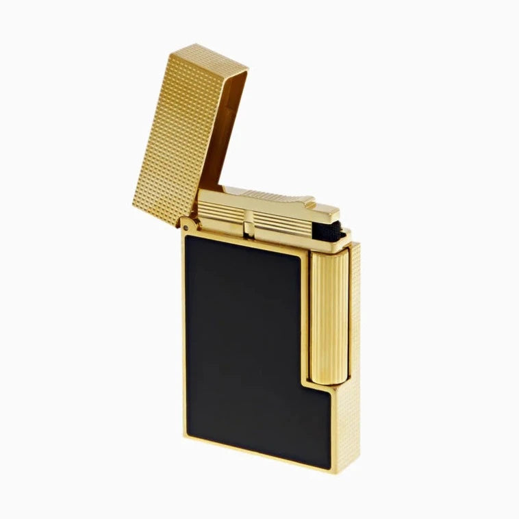 A S.T. Dupont Line 2 Gold Black Lacquer Lighter from the S.T. Dupont family on a white background.