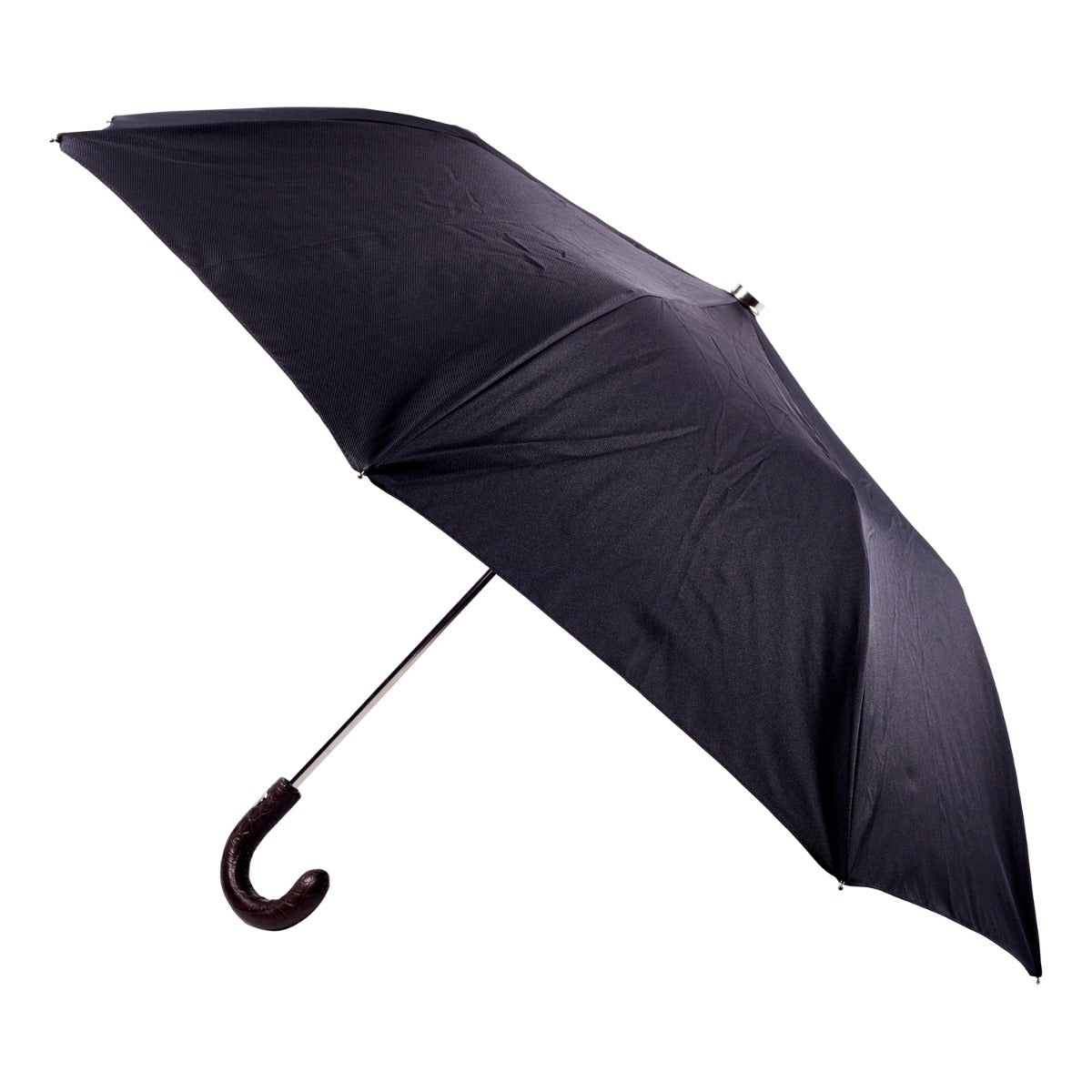 A Brown Alligator Travel Umbrella with Black Canopy from KirbyAllison.com on a white background.