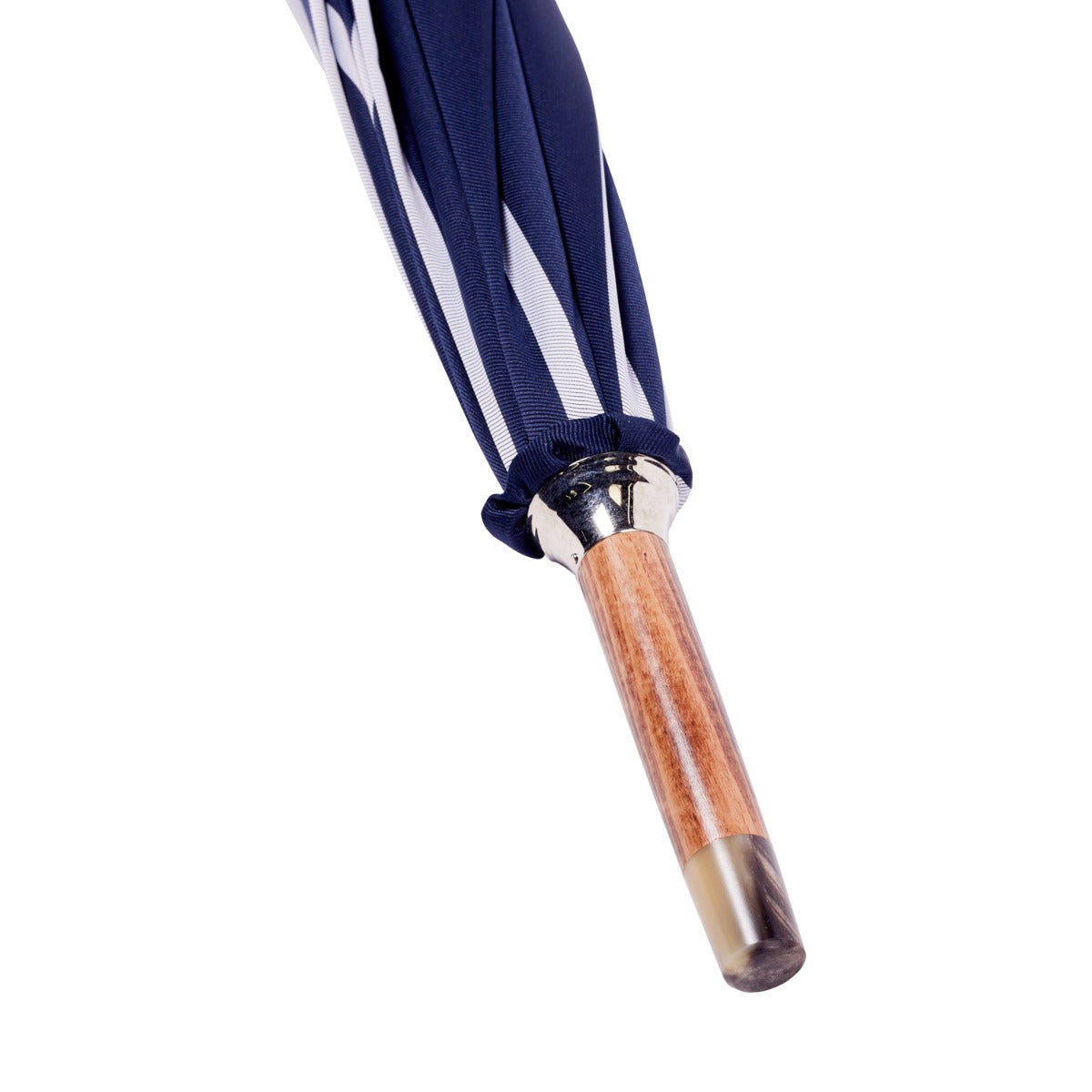 A Navy Pin Stripe Umbrella with Bamboo Handle by KirbyAllison.com