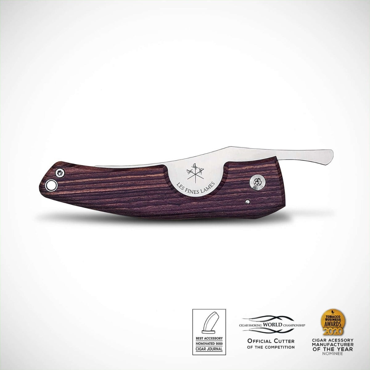 A Kirby Allison Kingwood Cigar Knife with a wooden handle and a lifetime warranty.