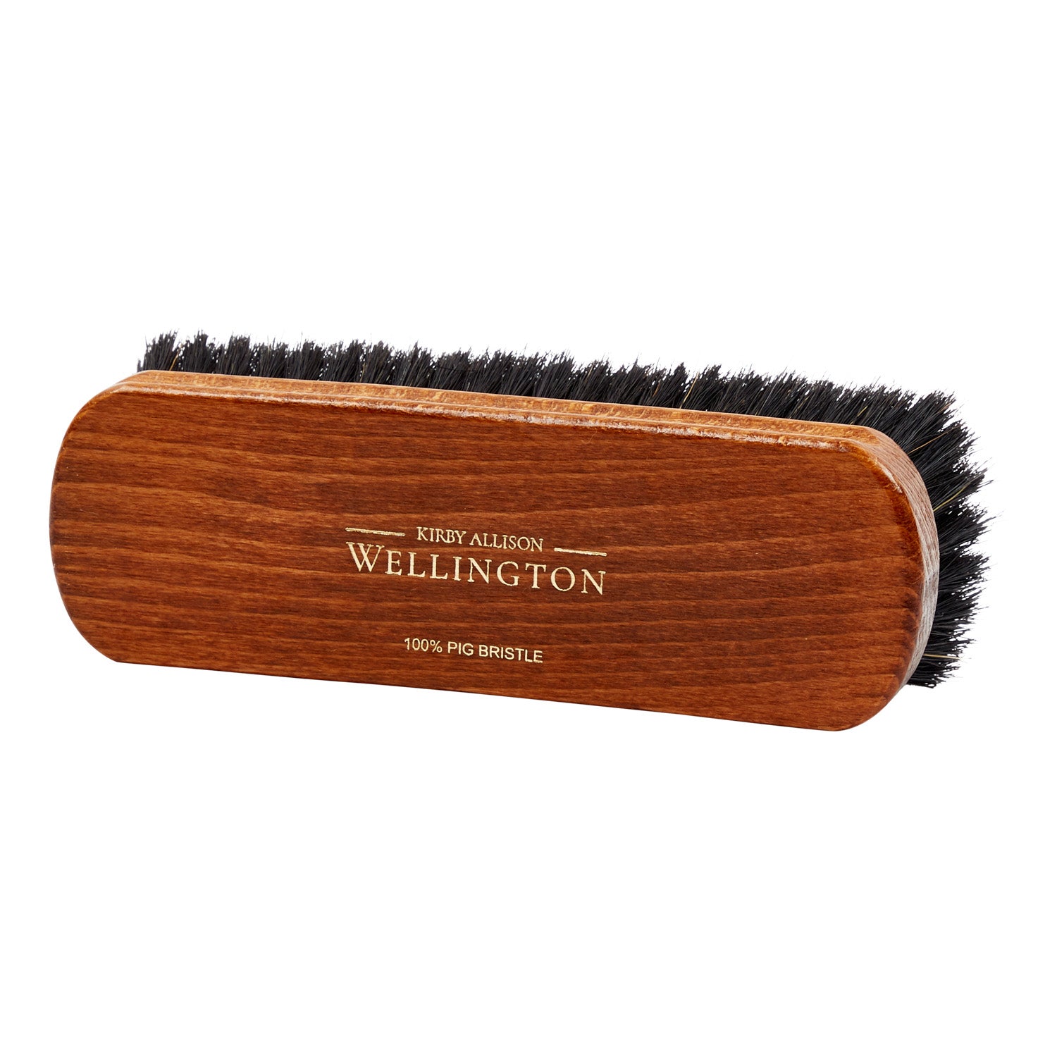 A Deluxe Wellington Pig Bristle Shoe Polishing Brush from KirbyAllison.com for shoe polishing with textured leathers and pig bristle.