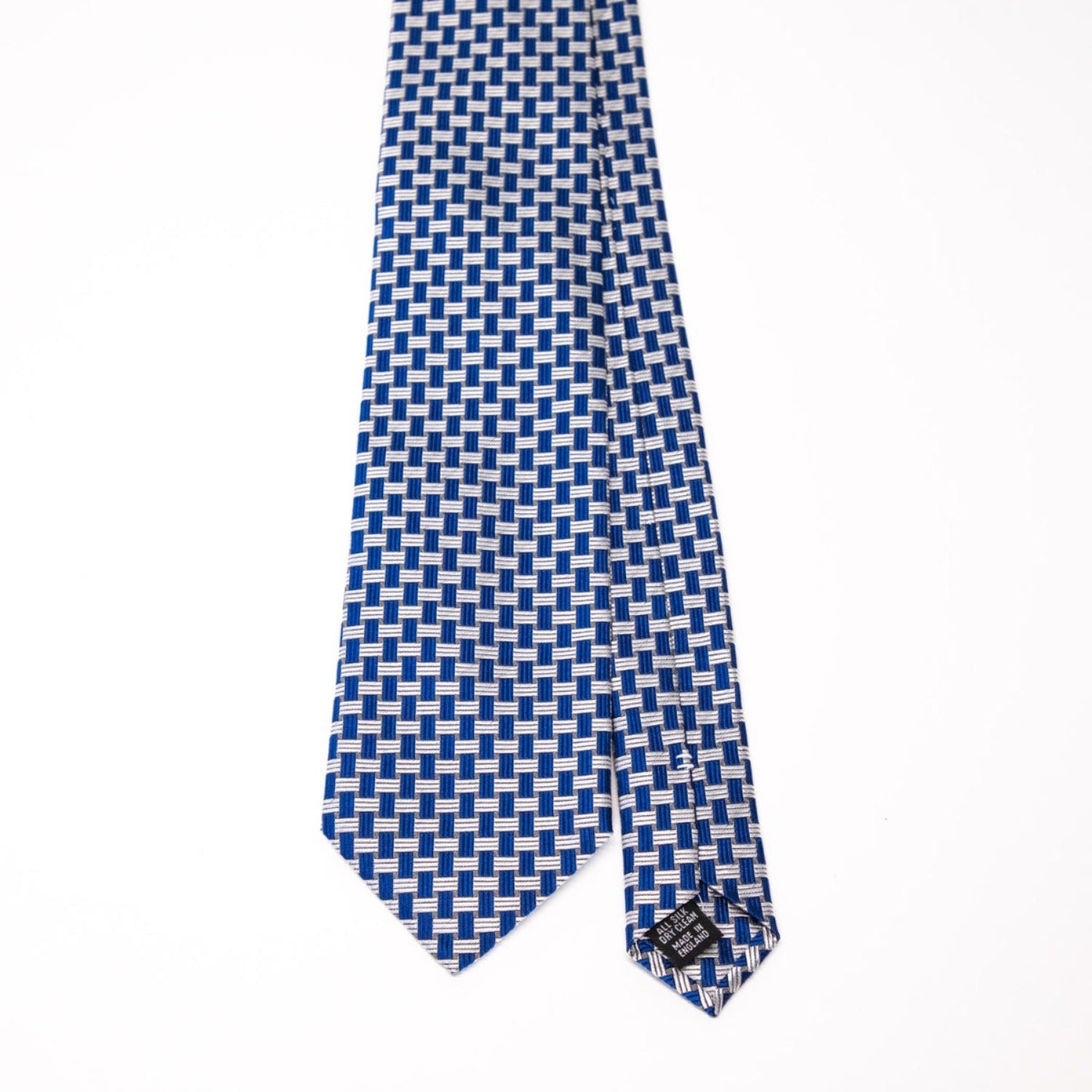 A Sovereign Grade Blue Basket Weave Silk Tie by KirbyAllison.com on a white background.