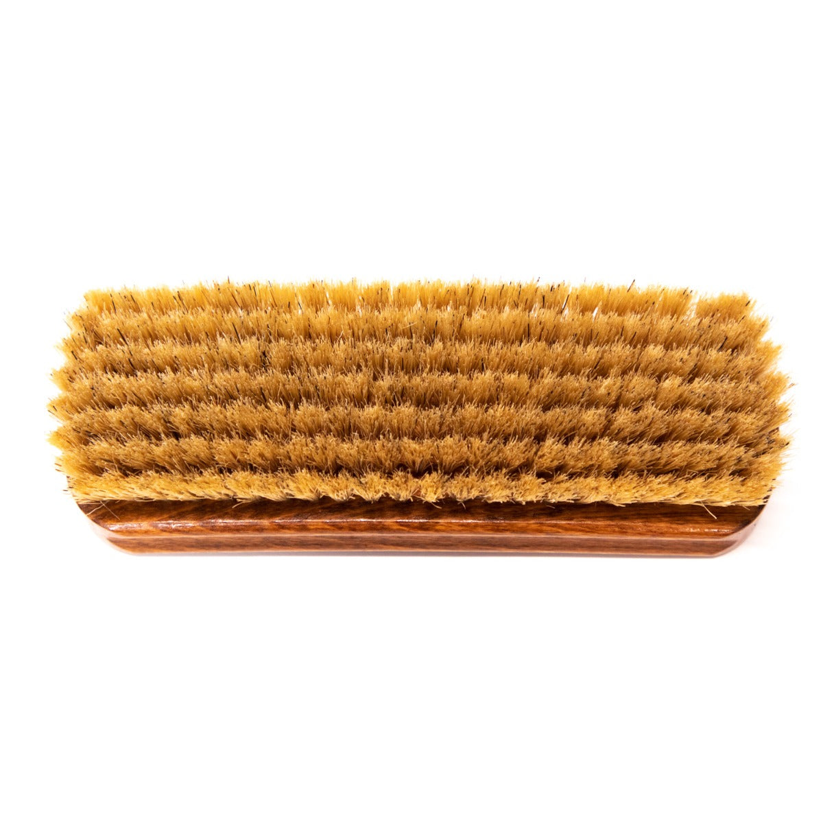 A Wellington Deluxe Pig Bristle Suede Cleaning Brush with brown bristles on a white background, available at KirbyAllison.com.