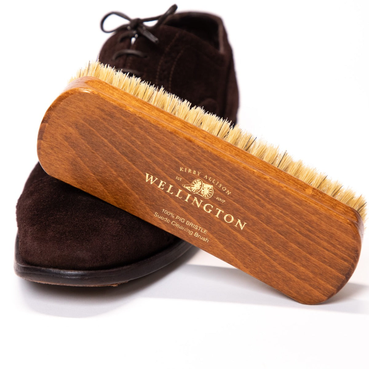 A Wellington Deluxe Pig Bristle Suede Cleaning Brush from KirbyAllison.com.