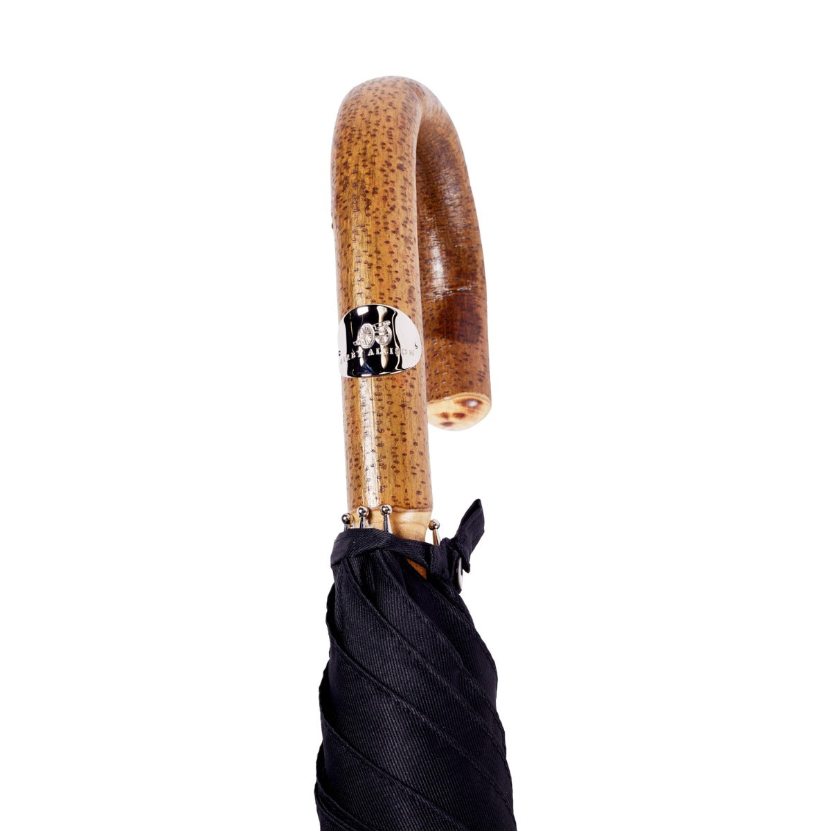A Palundio Umbrella with Black Twill Canopy from KirbyAllison.com, with a wooden handle.