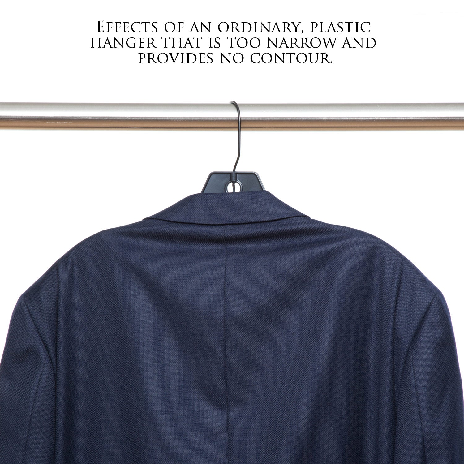 KirbyAllison.com's Luxury Wooden Jacket Hangers gracefully support a blue suit.