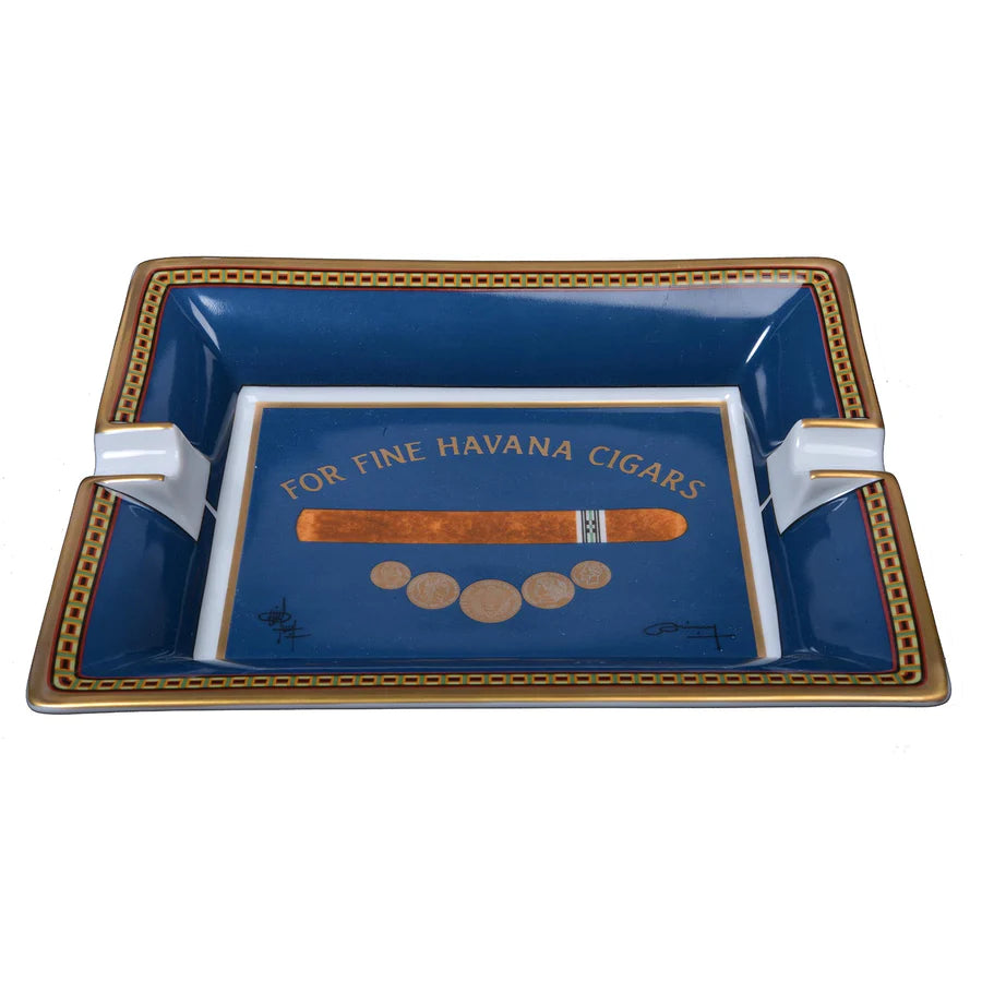Elie Bleu Blue Porcelain "Medals" ashtrays from France, perfect for the havana cigar enthusiast.