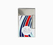 A S.T. Dupont Le Mans Line 2 White and Palladium Lighter from the S.T. Dupont collection with a red, white and blue design.