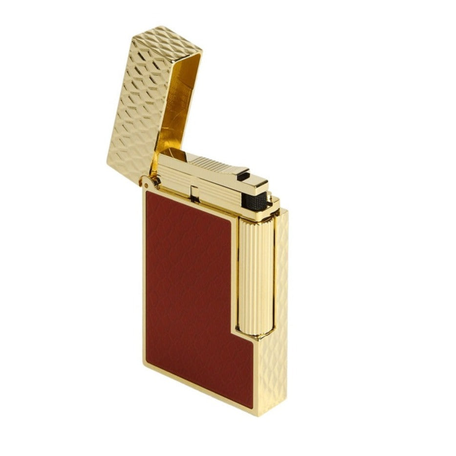 S.T. Dupont Line 2 Red and Gold Lacquer Dragon Scale Guilloche Lighter