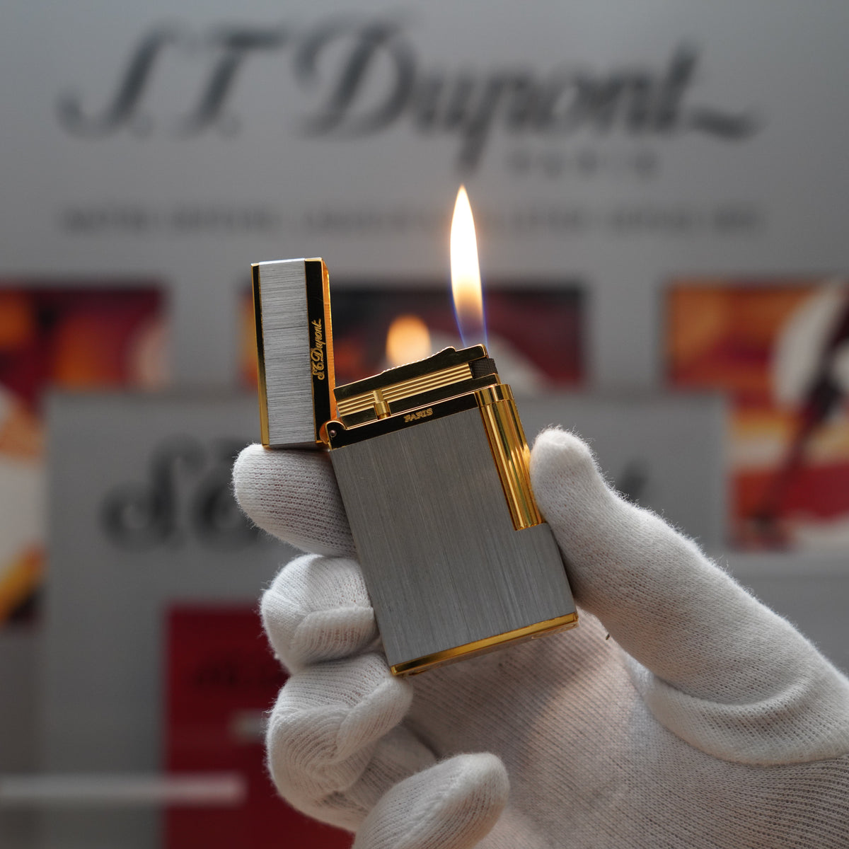 Vintage S.T. Dupont Montparnasse Palladium & Gold plated Lighter
