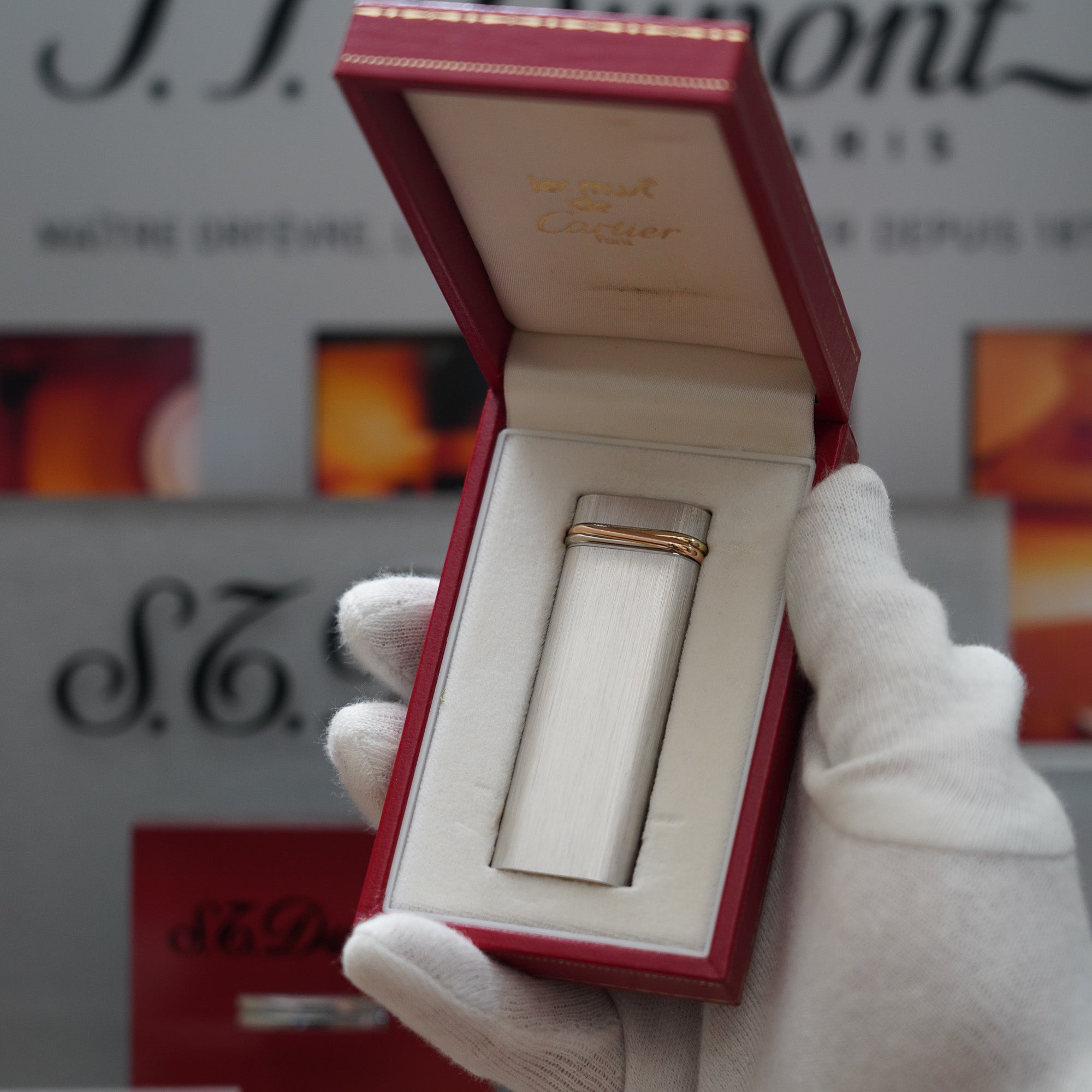 Vintage 1980 Cartier Palladium Plated 18k Trinty ring Lighter