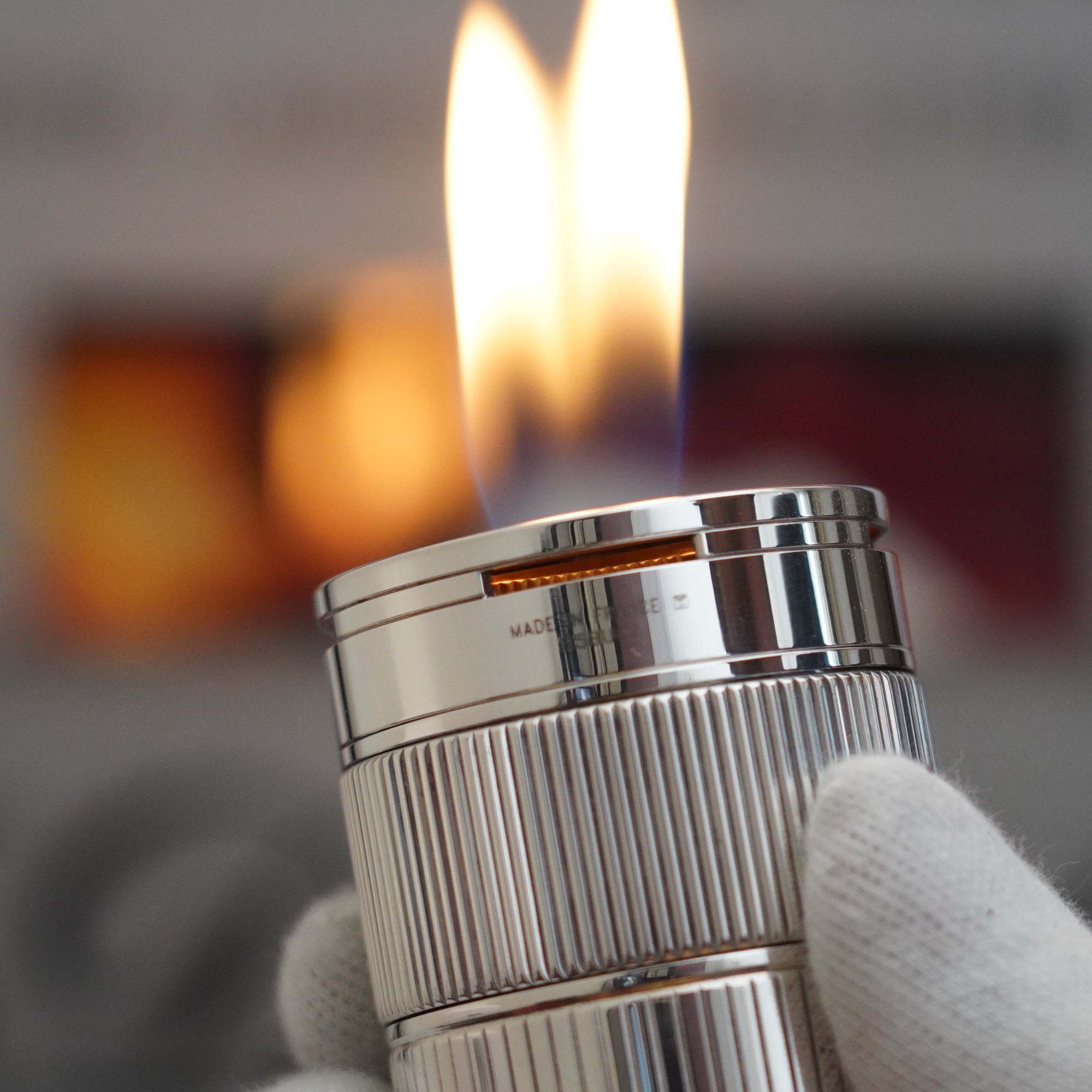 Vintage 1980 S.T. Dupont Unique Dual Flame Cylinder Silver Plated Table Lighter