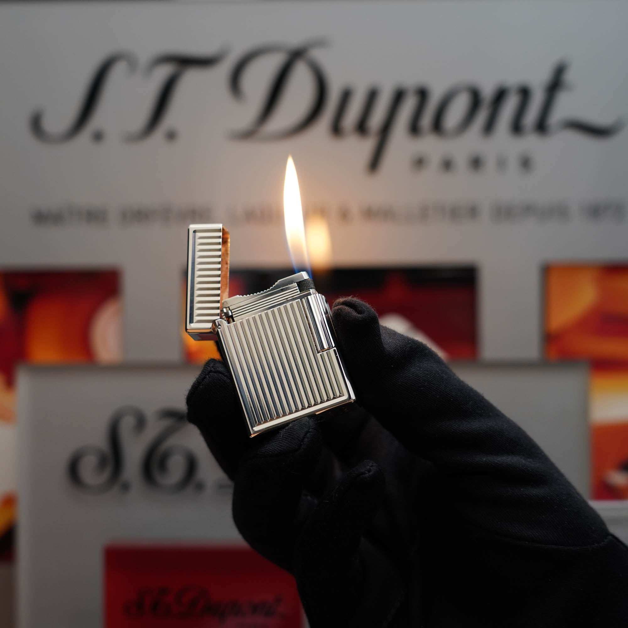 Vintage 1980 St Dupont Heavy Silver Finish Lines Ligne 1 Short 