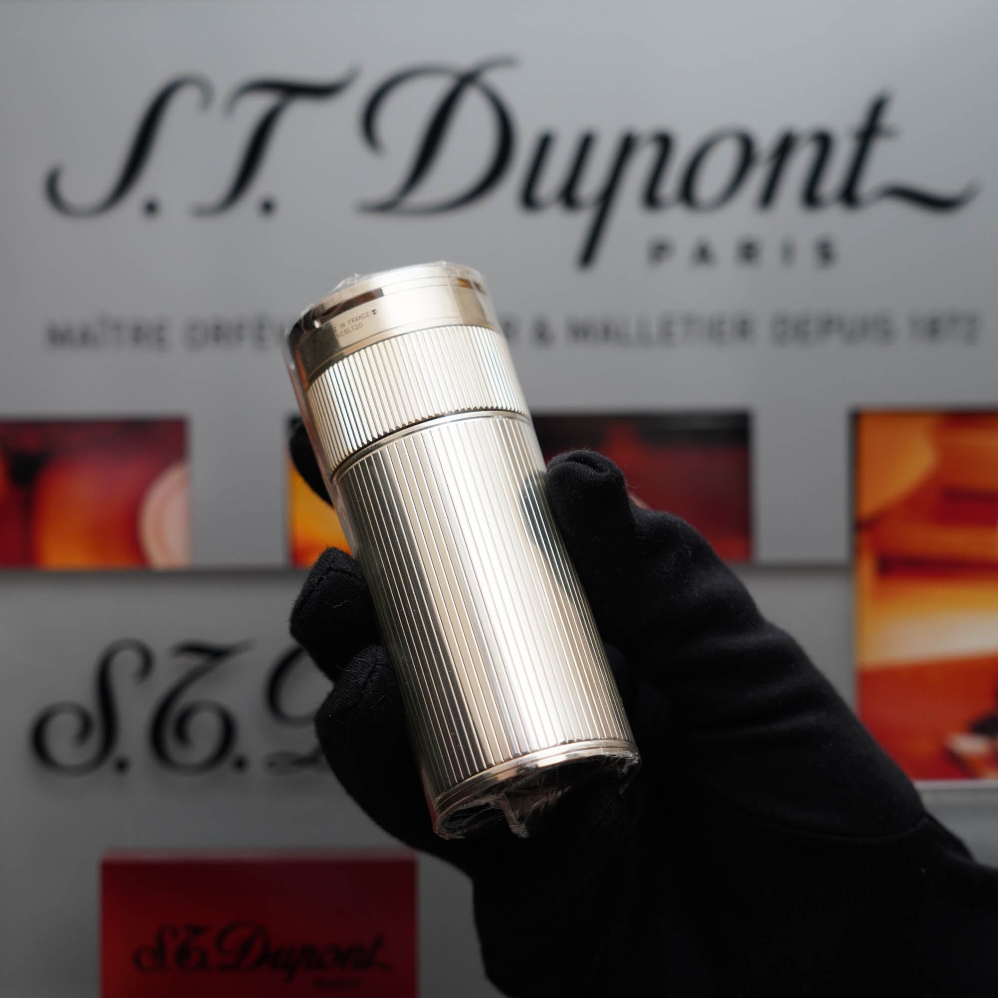 Vintage 1980 St Dupont Unique Dual Flame Cylinder Silver Plated Table Lighter Sealed