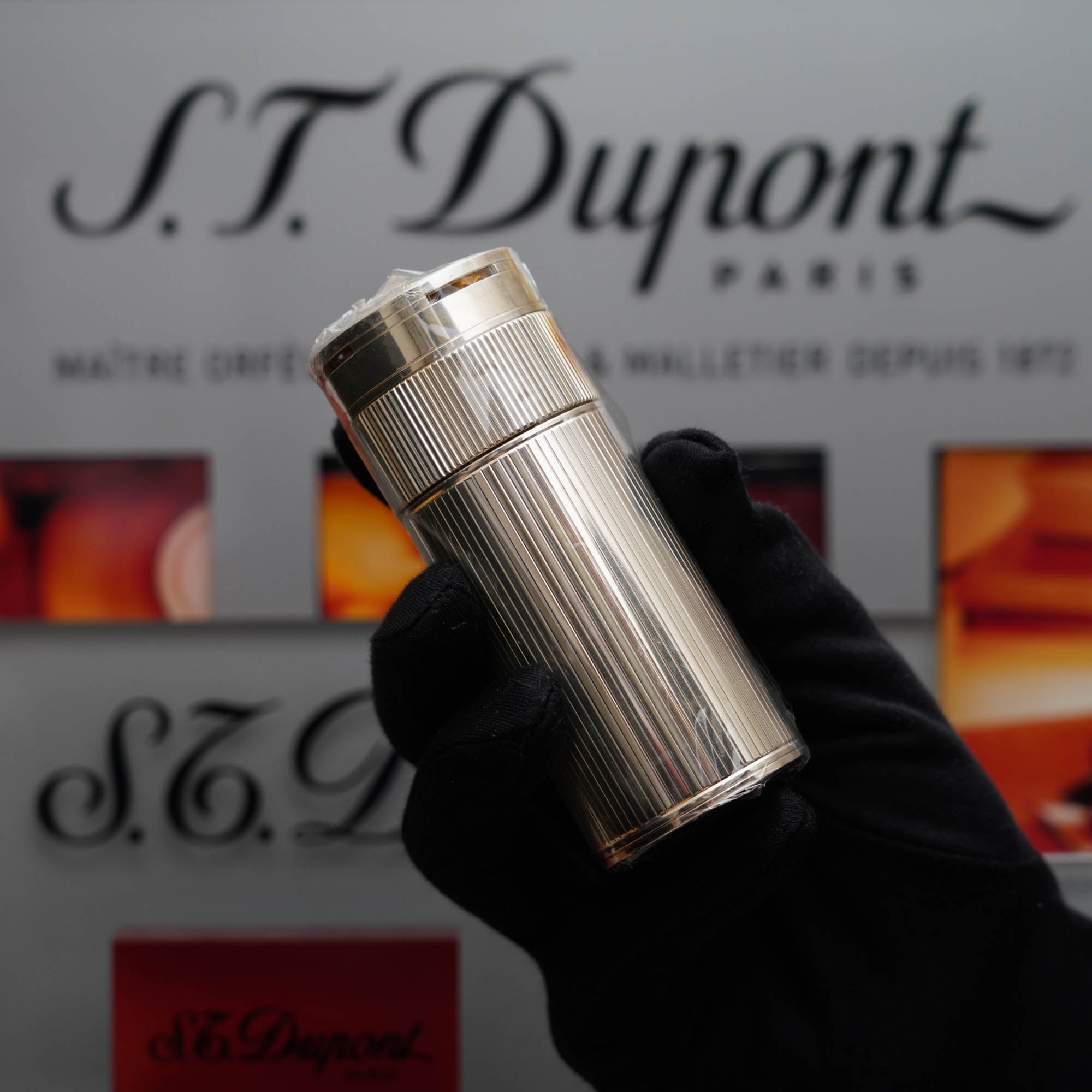 Vintage 1980 St Dupont Unique Dual Flame Cylinder Silver Plated Table Lighter Sealed