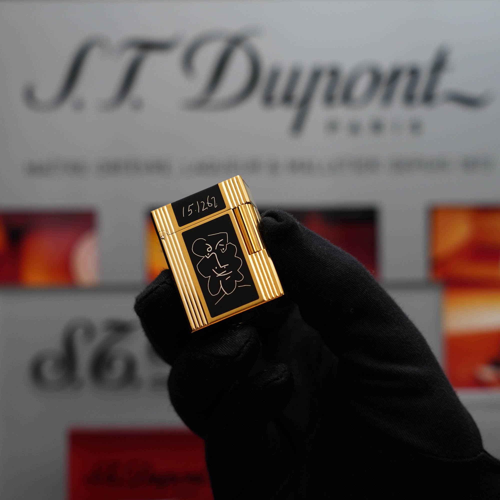 Vintage 1990 Important St Dupont 24k Gold finish Pablo Picasso Limited Edition Ligne 1 black lacquer Lighter