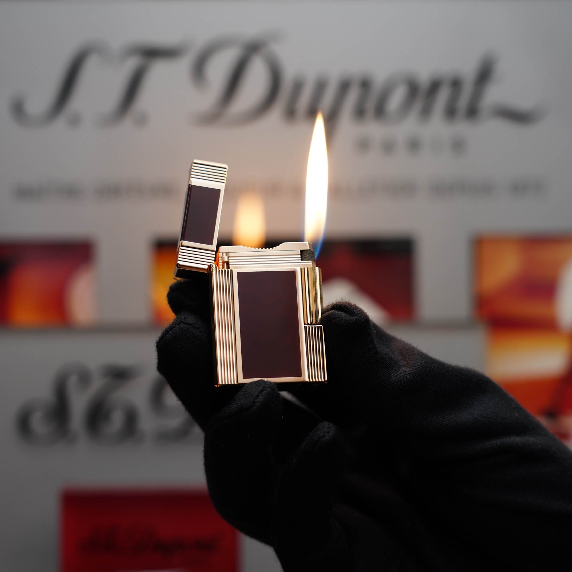 Vintage 1980 St Dupont 24k Gold Finish Brown Lacquer Ligne 1 Short Lighter Pipe Flame