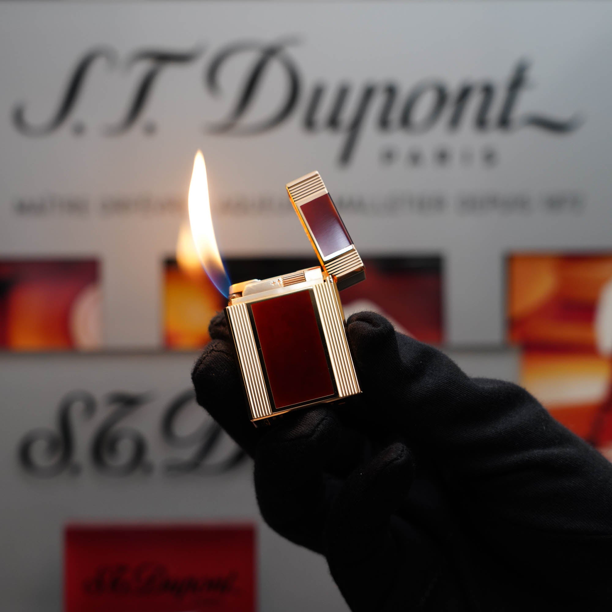 Vintage 1980 St Dupont 24k Gold Finish Brown Lacquer Ligne 1 Short Lighter Pipe Flame