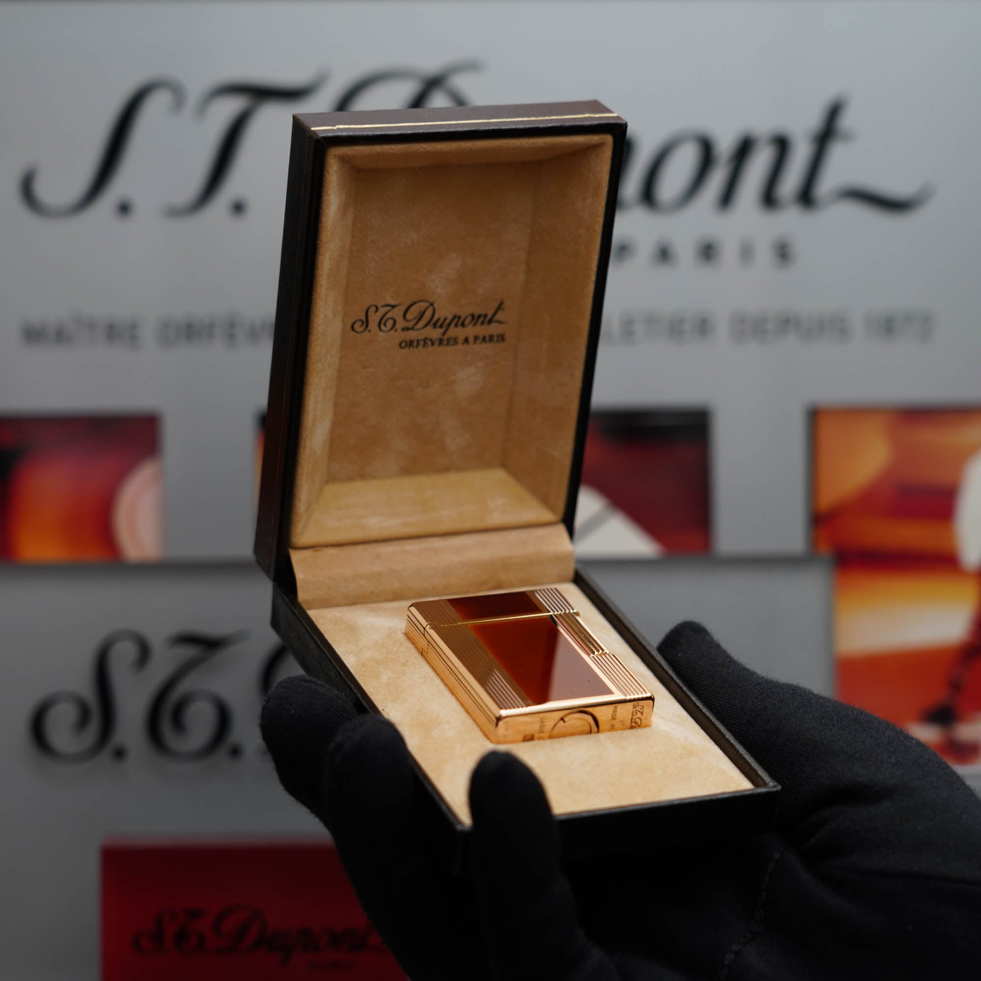 Vintage 1980 St Dupont 24k Gold Finish Brown Lacquer Ligne 1 Short Lig