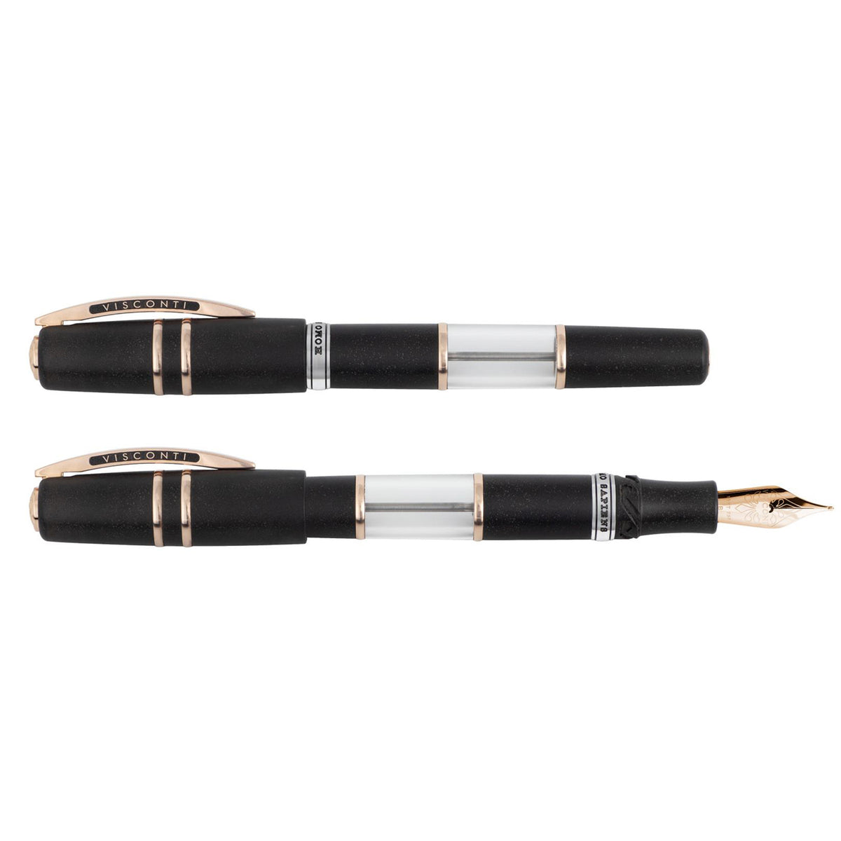 Two Coles of London Visconti Homo Sapiens Crystal Dream Fountain Pens on a white background.
