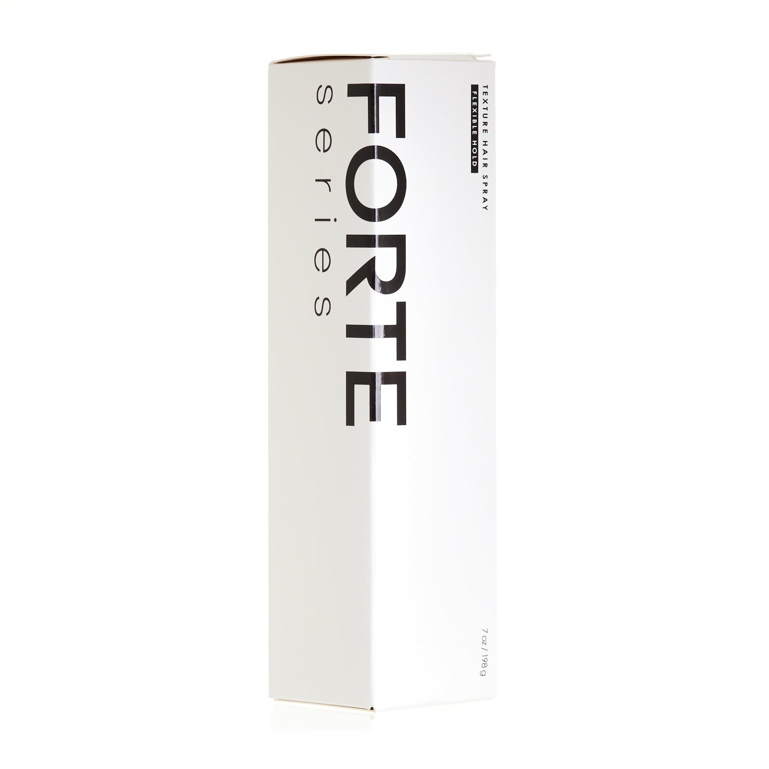 A white box with the word Forte Series Texture Hair Spray and KirbyAllison.com on it.