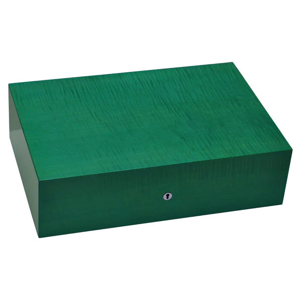 An Elie Bleu Green Sycamore "Fruit" Humidor - 110 Cigars crafted with green wooden perfection, featuring a lid for a cigar collection.