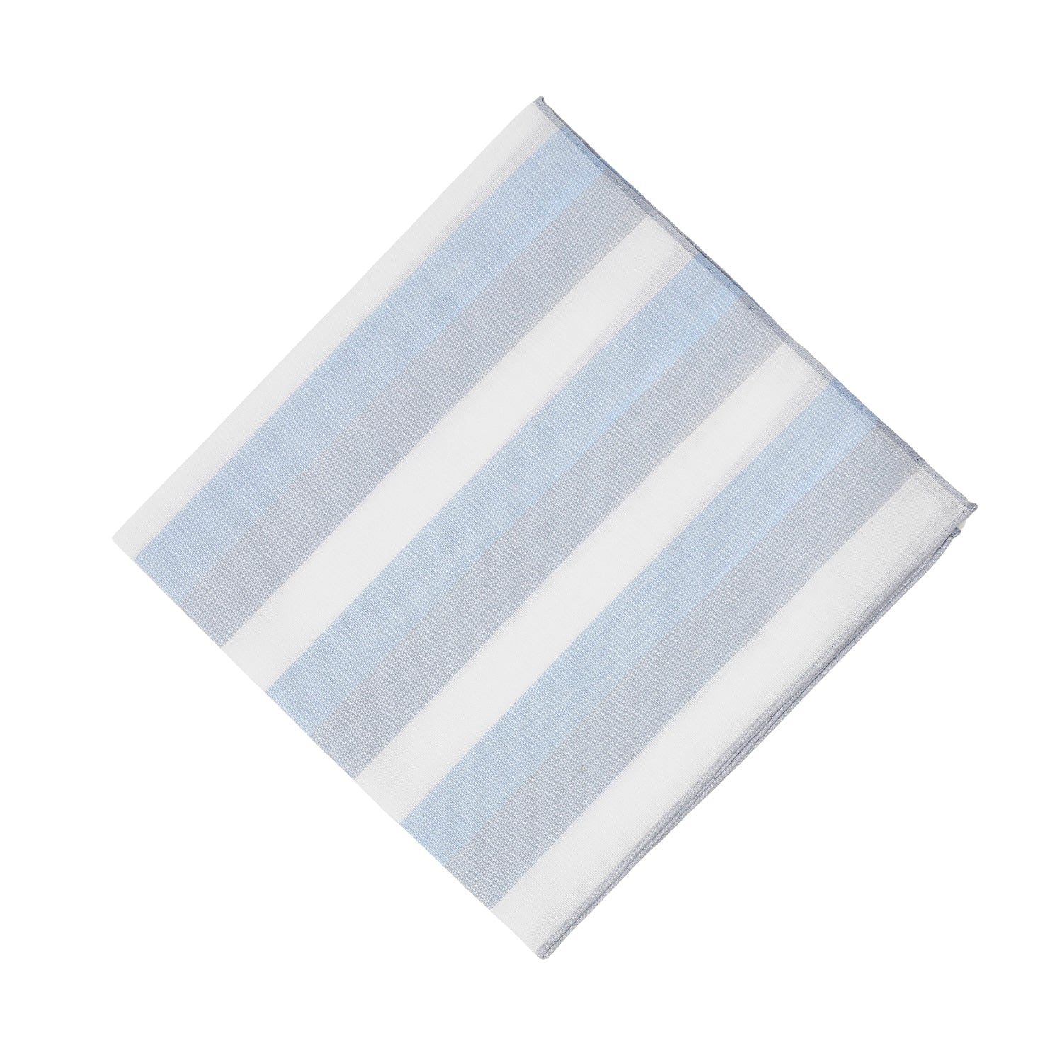 Simonnot Godard White Blue & Grey Striped Cotton Pocket Square
