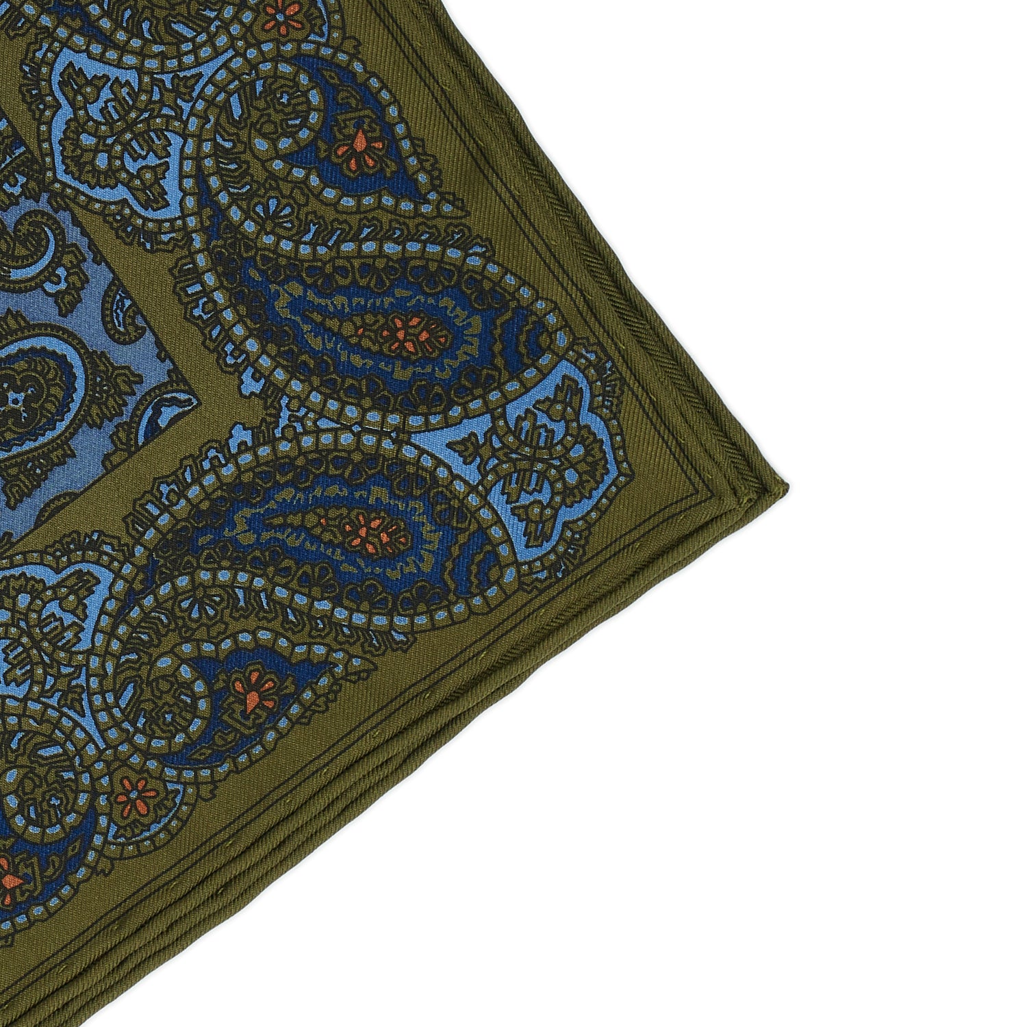 Sovereign Grade Olive and Blue Paisley Ancient Madder Pocket Square
