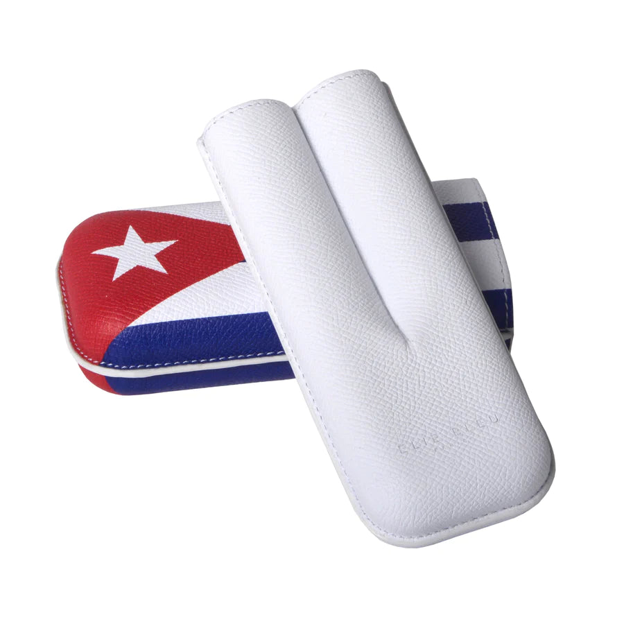 A white Elie Bleu "Cuban Flag" 2 Cigar Case featuring the Cuban flag colors and design.