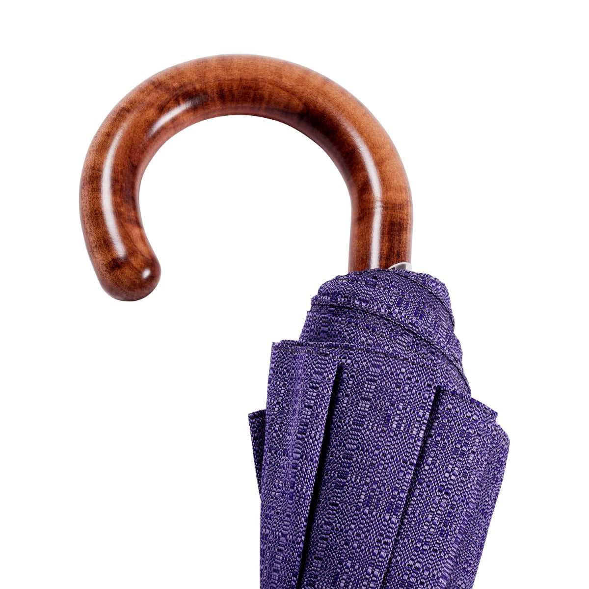 An Imperial Purple Travel Umbrella with Maple Handle, by KirbyAllison.com.